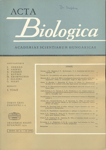 I. Tr (szerk.) - Acta Biologica (A Magyar Tudomnyos Akadmia biolgiai kzlemnyei)- Tomus XXVI., Fasciculi 1-2.