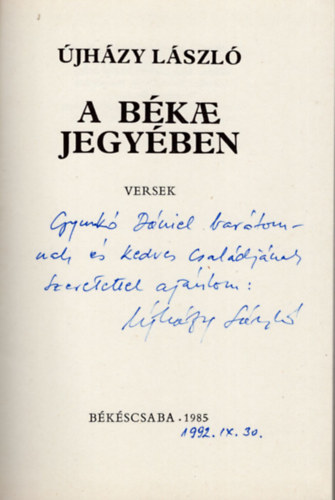 �jh�zy L�szl� - A b�ke jegy�ben- dedik�lt