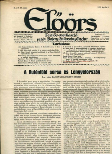 vitz Bajcsy-Zsilinszky Endre ( felels szerkeszt) - Elrs folyirat II. vf. 14. szm. 1929. prilis 6.