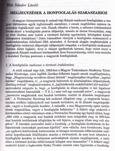 Tth Sndor Lszl - Megjegyzsek a honfoglals szakaszaihoz