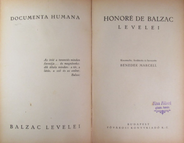 Honor de Balzac - Honor de Balzac levelei