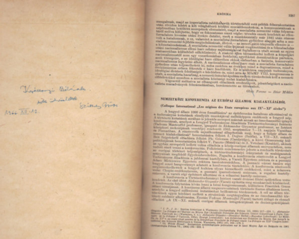 Székely György - Nemzetközi konferencia az európai állalmok kialakulásáról - Különlenyomat - Dedikált