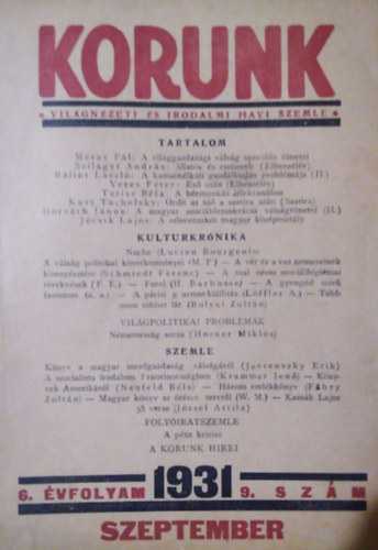 Ga�l G�bor (szerk.) - Korunk - Vil�gn�zeti �s irodalmi havi szemle 1931. 9. + 10. sz�m