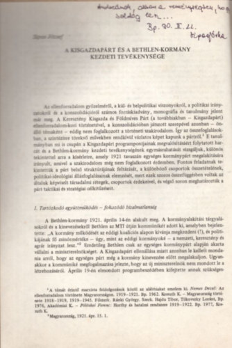A Kisgazdaprt s a Bethlen-kormny kezdeti tevkenysge - Klnlenyomat - dediklt