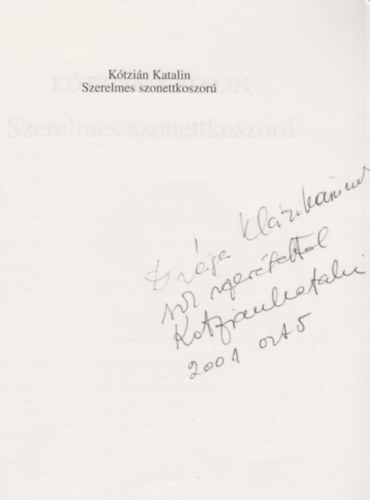 Ktzin Katalin - Szerelmes szonettkoszor