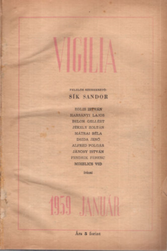 Sk Sndor (szerk.), Eglis Istvn, Harsnyi Lajos - Vigilia 1959. XXIV.  vf.