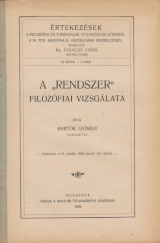 Bartk Gyrgy - A "rendszer" filozfiai vizsglata