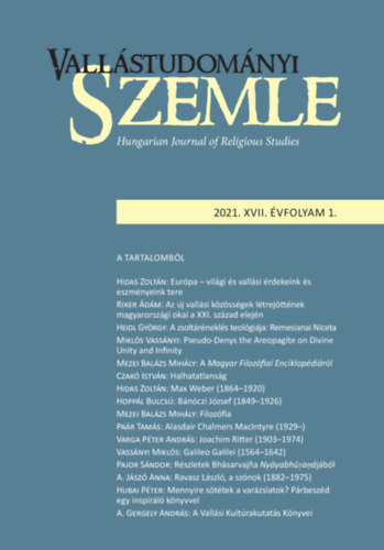 Vallstudomnyi Szemle XVII: vfolyam 2021/2. szm