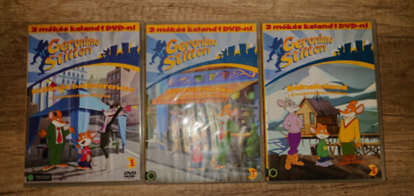 3 DVD / 9 Geronimo Stilton rajzfilm: K�l�n�s balserencse + 2 mulats�gos t�rt�net, Tiszta munka + 2 mulats�gos t�rt�net, B�lnakaland + 2 mulats�gos t�rt�net
