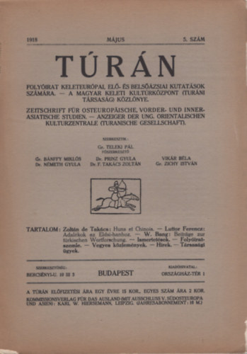 Grf Teleki Pl (szerk.) - Trn 1918. mjus 5. szm