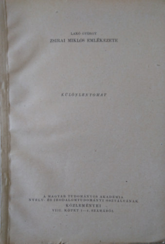 Lak Gyrgy - Zsirai Mikls emlkezete