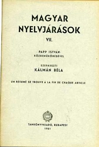 Klmn Bla (szerk.) - Magyar Nyelvjrsok VII.