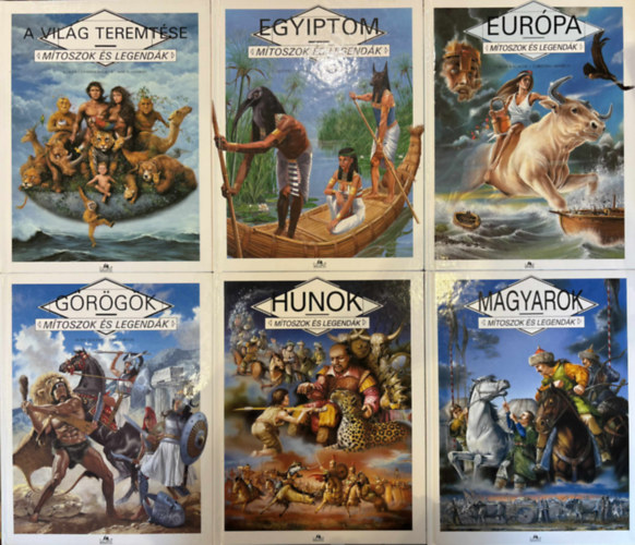 Mítoszok és legendák könyvek 6 db (A világ teremtése, Egyiptom, Európa, Görögök, Hunok, Magyarok)