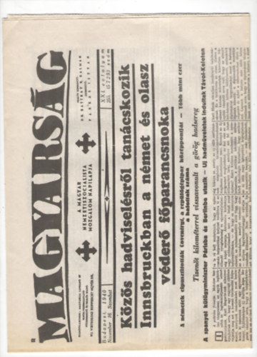 Magyars�g XXI. �vfolyam 255.sz�m (1940 november 16)