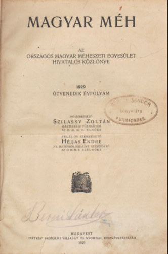 Szilassy Zoltn (fszerk.), Hjjas Endre (szerk.) - Magyar mh 1929-1930 fvolyamok  egyben