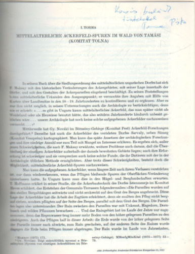 Torma Istv�n - Mittelalterliche amderfeld-spuren im wald von Tam�si ( komitat Tolna )