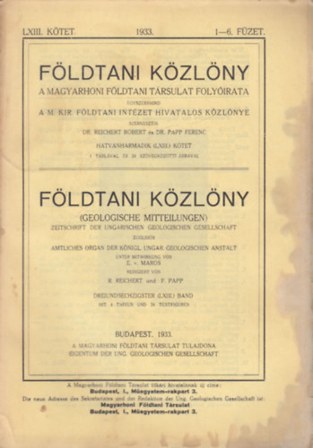 Földtani közlöny 1933/1-12. (Teljes évfolyam lapszámonként)