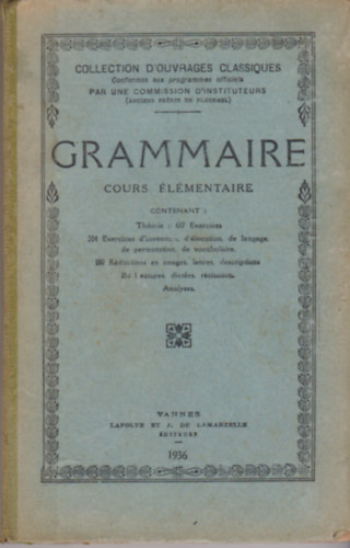 Ismeretlen Szerz� - Grammaire (Cours �l�mentaire)