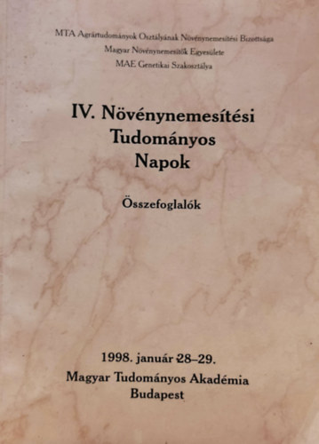 MTA - IV. Nvnynemestsi Tudomnyos Napok - sszefoglal 1998. janur 28-29,