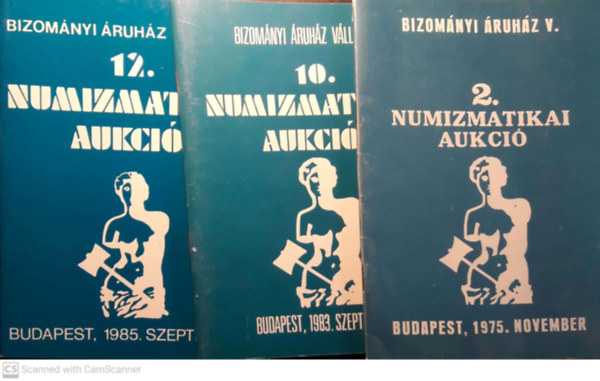 Bizományi Áruház V. 2. numizmatikai aukció 1975. november + Bizományi Áruház V. 10. numizmatikai aukció 1983.szeptember +Bizományi Áruház V. 12. numizmatikai aukció 1985. szeptember ( 3 füzet )