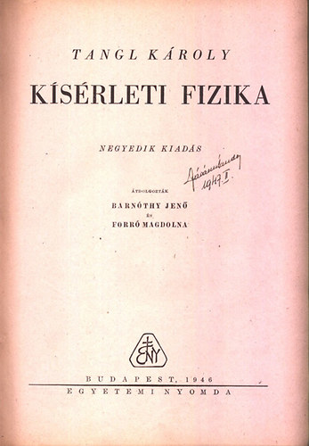 Tangl Kroly - Ksrleti fizika