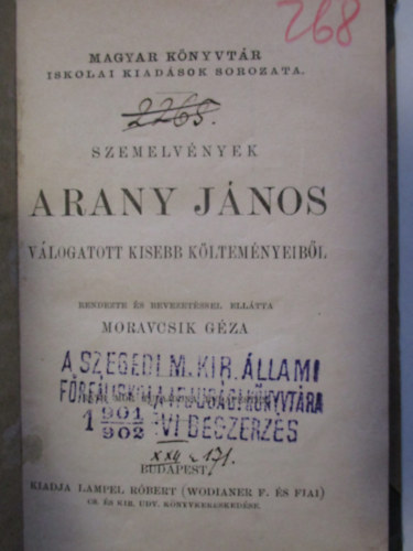 Moravcsik Gza - Szemelvnyek Arany Jnos kisebb kltemnyeibl