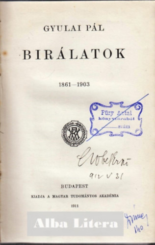 Gyulai Pl - Brlatok 1861-1903