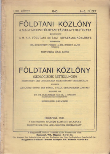 Földtani közlöny 1940/1-12 (Teljes évfolyam lapszámonként)