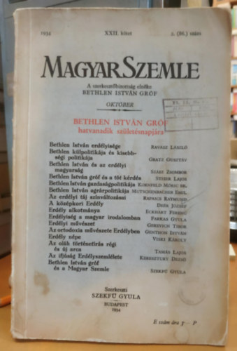 Szekf� Gyula (Szerk.) - Magyar Szemle 1934. november XXII. k�tet 2. (86.) sz�m