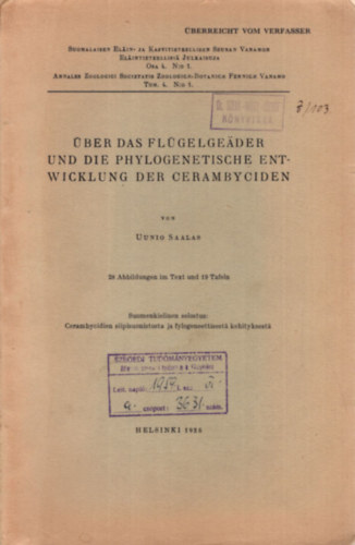 ber das Flgelgeader und die Phylogenetische entwicklung der cerambyciden - nmet nyelv llatvilg