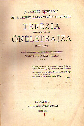 Terzia Krmelita apcnak  nletrajza 1873-1897