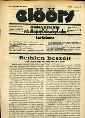 vitz Bajcsy-Zsilinszky Endre ( felels szerkeszt) - Elrs folyirat III. vf. 43. szm. 1930. oktber 25.