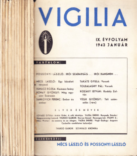 Possonyi László szerk., Mécs László (szerk.) - Vigilia IX. teljes évfolyam, lapszámonként 1943/1-12 (január-december)