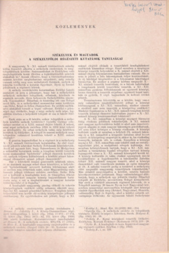 Mesterh�zy K�roly - Sz�kelyek �s magyarok. - A sz�kelyf�ldi r�g�szeti kutat�sok tanuls�gai K�l�nlenyomat - dedik�lt