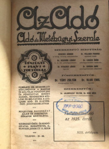 Dr. Try Zoltn, Dr. Klug Emil - Az ad - Ad s Illetkgyi Szemle - 1925 (XIII. vf.)