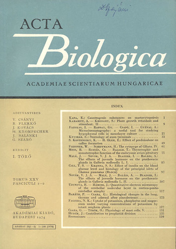 I. Tr (szerk.) - Acta Biologica (A Magyar Tudomnyos Akadmia biolgiai kzlemnyei)- Tomus XXV., Fasciculi 1-2.