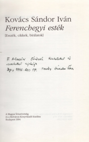 Kov�cs S�ndor Iv�n - Ferenchegyi est�k ( Essz�k, cikkek, b�r�latok )