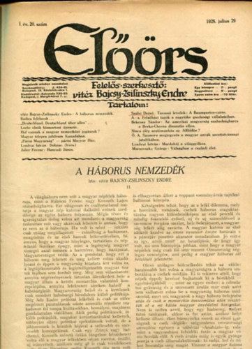 vitz Bajcsy-Zsilinszky Endre ( felels szerkeszt) - Elrs folyirat I. vf. 20. szm. 1928. julius 29.