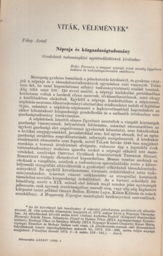 Filep Antal - Néprajz és közgazdaságtudomány ( Viták , vélemények ) - Különlenyomat