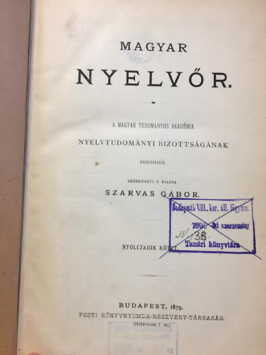 Magyar Nyelvőr VIII. kötet