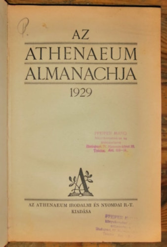 Athenaeum Irod. �s Nyomdai Rt. - Az Athenaeum almanachja 1929.