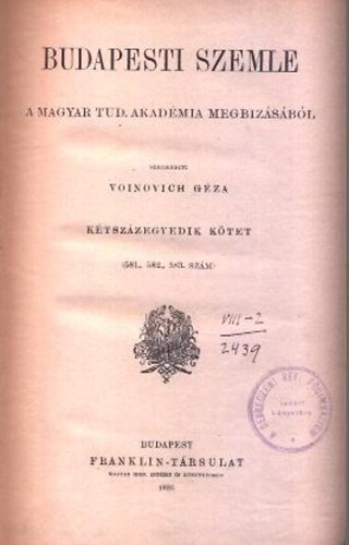 Voinovich G�za (szerk.) - Budapesti Szemle1926. (teljes �vfolyam, 201. k�tet (581-583. sz�mok))