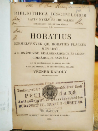 V�zner K�roly - Horatius - Szemelv�nyek QU Horatius Flaccus M�veib�l