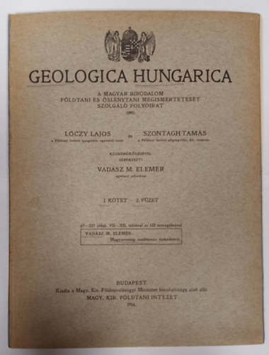 Dr. Vadsz M. Elemr - Magyarorszg mediterrn tsksbri - Geologica Hungarica I. ktet - 2. fzet