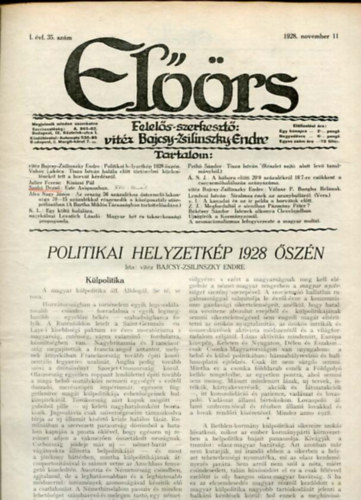 vitz Bajcsy-Zsilinszky Endre ( felels szerkeszt) - Elrs folyirat I. vf. 35. szm. 1928. november 11.