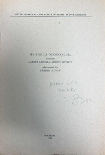 Katona L�szl� (ford.), N�meth Gy�rgy (ford.) - Hellenica Oxyrhynchia - K�l�nlenyomat