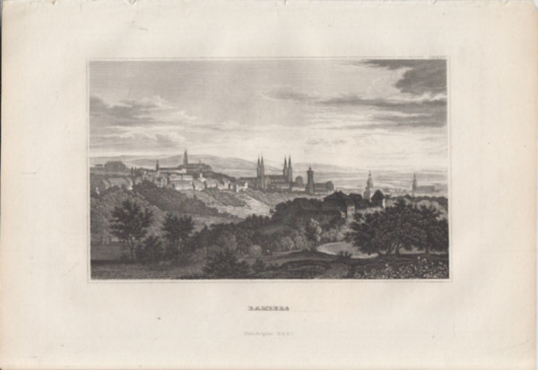 Bamberg (város, Németország, Európa) (16x23,5 cm lapméretű eredeti acélmetszet, 1856-ból)