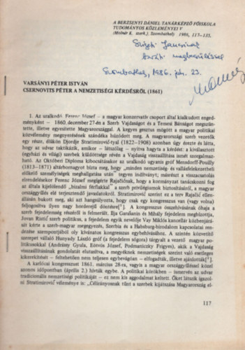 Varsnyi Pter Istvn - Csernovits Pter a nemzetisgi krdsrl (1861 ) - Dediklt- Klnlenyomat