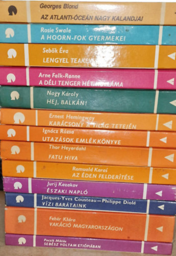 Georges Blond, Rosie Swale, Sebők Éva, Arne Falk-Ronne, Nagy Károly, Ernest Hemingway, Ignácz Rózsa, Thor Heyerdahl, Romuald Karas, Jurij Kazakov, Jacques-Yves Cousteau - Philippe Diolé, Fehér - 13db világjárók könyvek
