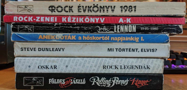 Fldes Lszl, Steve Dunleavy, Kovcs Lszl Gbor-Zakar Zolt, Gl Ivn, Koltay Gbor, Nmeth Oszkr, Sebk Jnos - 7 db rockzene: Rolling Stones knyv; Mi trtnt, Elvis?; Rocklegendk; Pop mzeum: Anekdotk a hskortl napjainkig; John Lennon 1940-1980; Rock zenei kziknyv 1950-1993; Rock vknyv 1981